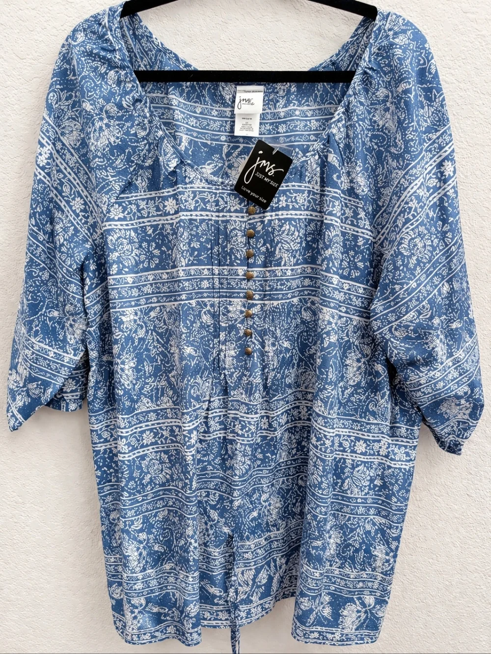 Just My Size Blue and White Printed Peasant Tunic Size 3X NWT - Picture 2 of 10